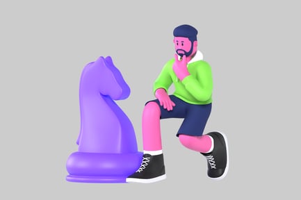 Stylized Thinker with Chess Knight