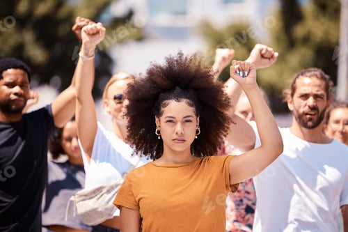 Preview: People protest for freedom, support fist for climate change or black power empowerment in Los Angel