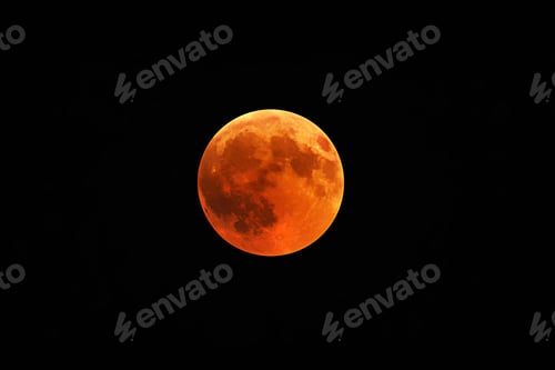 Preview: Beautiful shot of a red moon, total lunar eclipse with a black night sky in the background