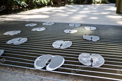 Preview: mesh bridge with metal footprints on a walkway in a petting zoo
