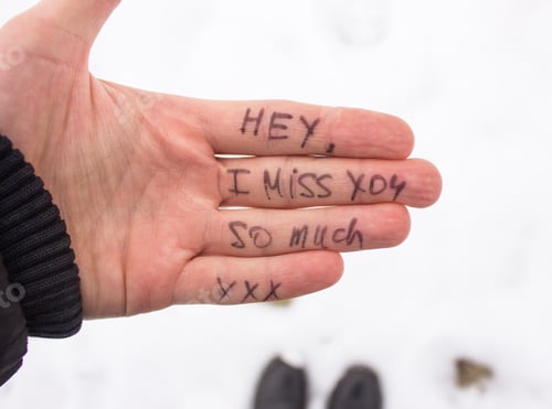 Preview: I miss you so much. Sign on the hand of girl . love concept for Valentine Day