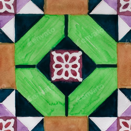 Preview: Watercolor illustration of portuguese ceramic tiles pattern