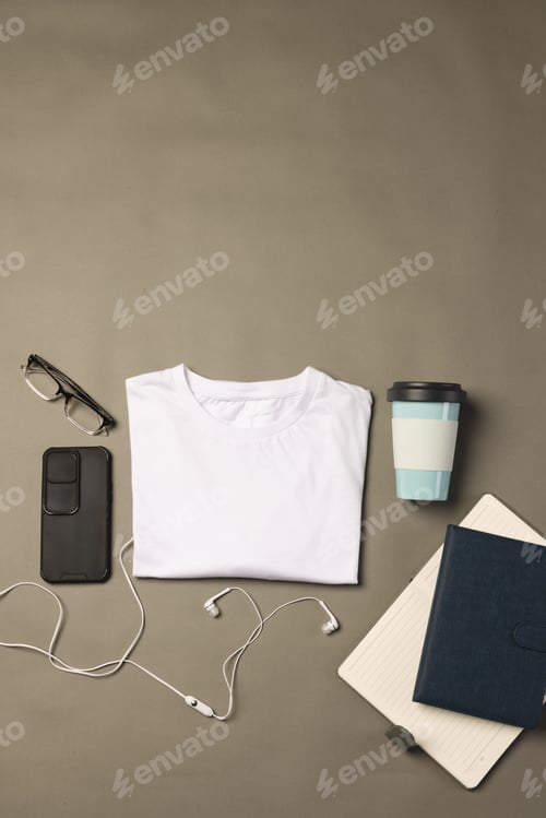 Preview: Flat Lay of Shirt, Phone, and Coffee Cup