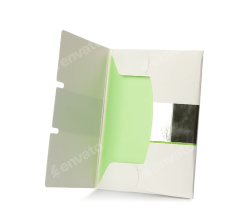 Preview: Package of facial oil blotting tissues isolated on white. Mattifying wipes