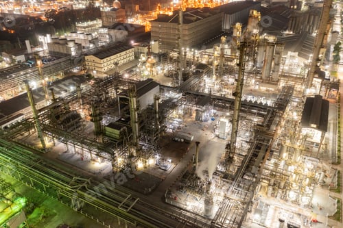 Preview: Dusk View of Dense Industrial Refinery Operations
