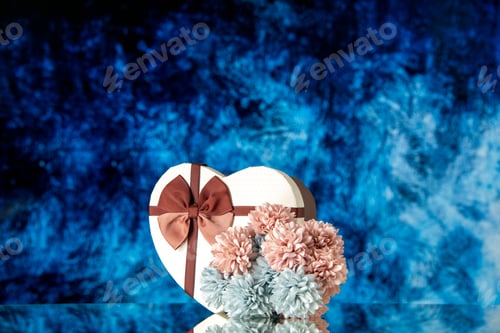 Preview: front view valentines day present with flowers on blue background color love feeling family beauty