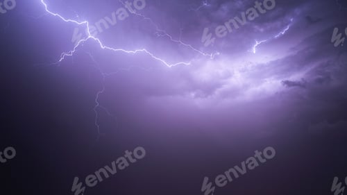 Preview: a couple of lightning bolts hitting the ground on a cloudy night