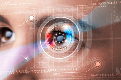 Preview: Modern Cyber Woman With Technolgy Eye Looking