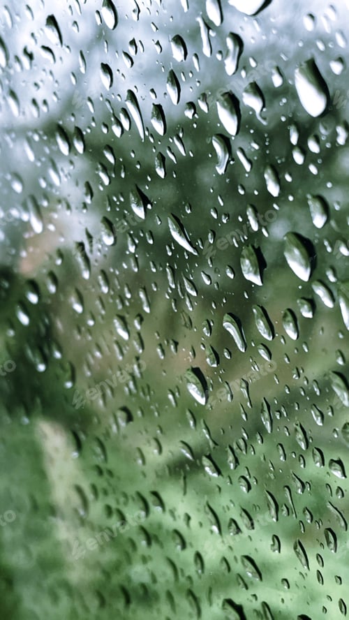 Preview: Drops on the window glass after a summer rain on a warm morning