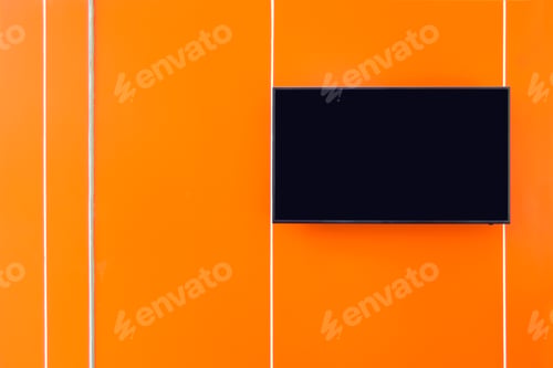Preview: home interior decoration, lcd tv against orange wall