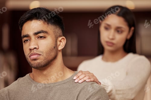 Preview: Divorce, fight and couple in a house with stress, worry or fear of infertility crisis in their home