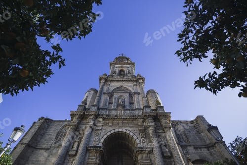 Preview: Low angle shot of the Church of Saint Michael in Jerez de la Frontera, Spain