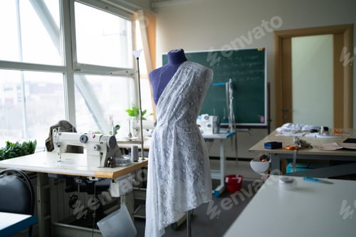 Preview: Mannequin stands adorned with a beautiful female dress