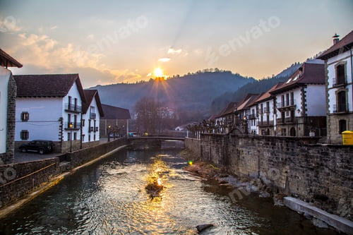 Preview: Beautiful sunset in the town of Otsagabia, Navarra