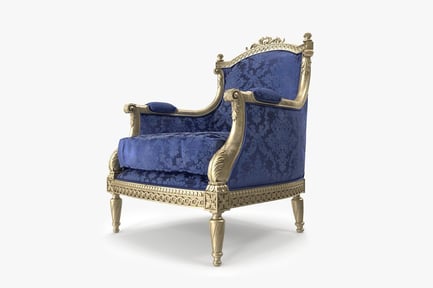 Preview: Elegant Carved Armchair in Blue and Gold