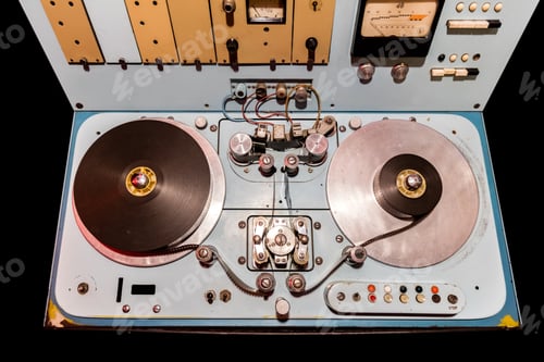 Preview: Vintage Tape Recorder Machine on Black Background