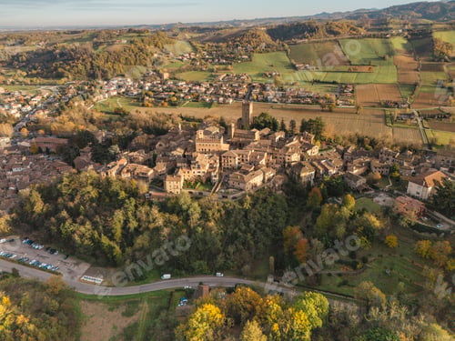 Preview: Castell'arquato medieval village shining in emilia romagna hills during a sunny autumn day