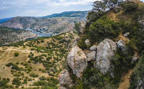 Preview: View of Balaklava bay embankment from mountain top, Crimea, Russia