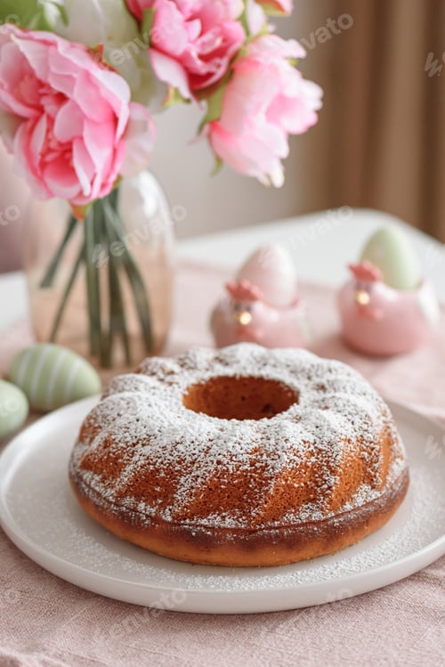Preview: Traditional easter cakes with icing on white wooden table