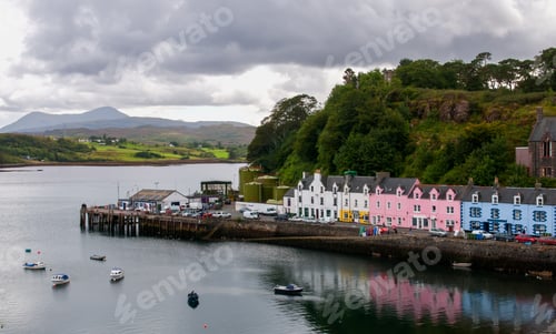 Preview: Colorful houses in Portree town, the capital city of the Isle of Skye. Scottish highlands Scotland