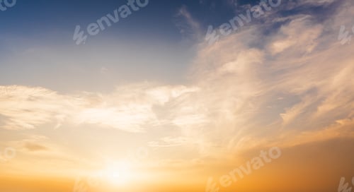 Preview: Sunset sky clouds in the Evening with Orange, Yellow, Pink sunlight, Horizon nature golden hour sky