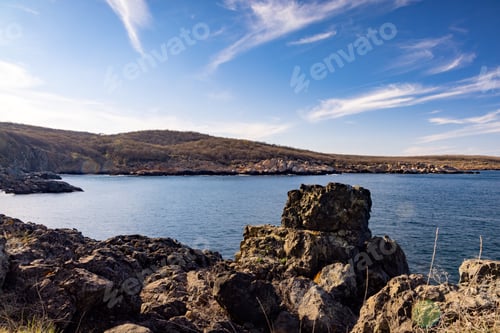 Preview: Bulgarian landscape with the Black Sea and stones at sunset