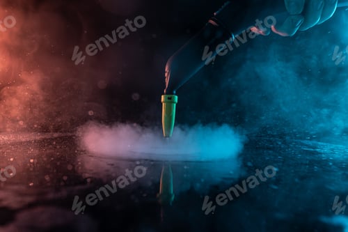 Preview: Steam cleaning on black. Home cleaning. Photo with copy space