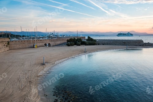 Preview: Plage de la Gravette Beach at sunrise, Antibes, Provence-Alpes-Côte d'Azur, South of France, Europe
