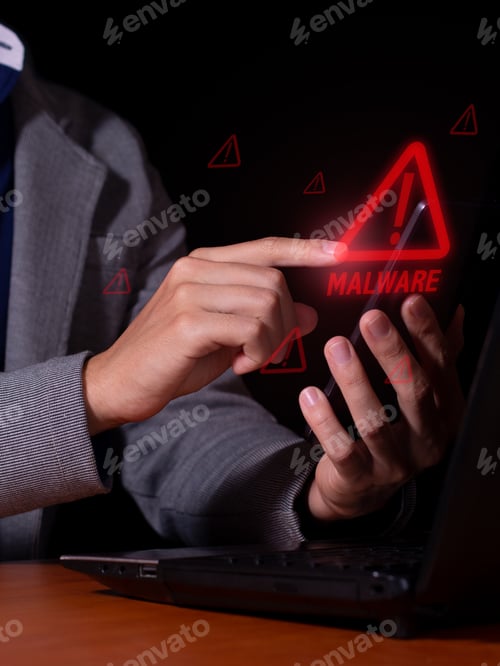 Preview: Vertical photo of a man receives malware notifications for digital intrusions and cybercrime