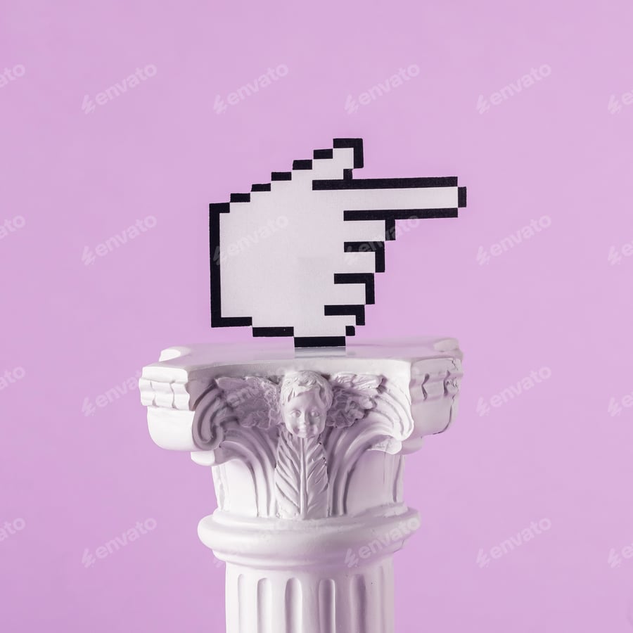 Cover for Antique column and pixel hand and finger pointer.