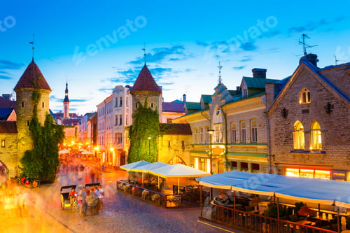 Preview: Tallinn, Estonia. People Walking Near Famous Landmark Viru Gate