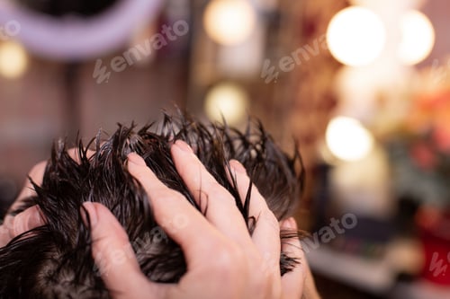 Preview: Cropped photo portrait of man's head with health hair and stylish haircut