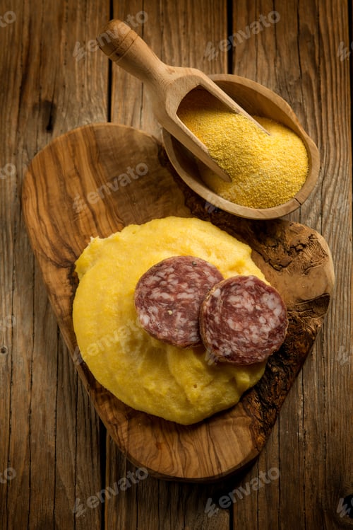 Preview: polenta with salami, traditional italian recipe