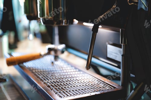 Preview: professional barista making espresso coffee to a drink cup in cafe, beverage caffeine machine