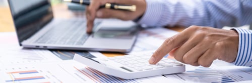 Preview: Accountant doing finance and calculate about cost on the desk at home office, close up hands of acco