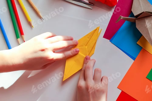Preview: Concept of children's creativity, origami, back to school.