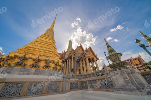 Preview: Golden pagoda at Temple of the Emerald Buddha in Bangkok, Thailand. Wat Phra Kaew and Grand palace