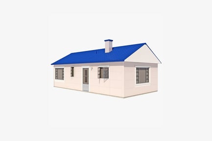 Preview: Single-story house with chimney-like structure and windows