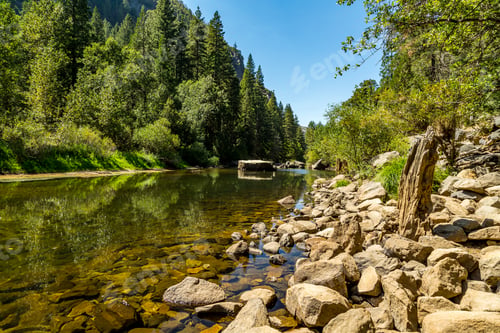 Preview: The Merced River In Yosemite Valley As It Flows From The Sierra Nevada To The San Joaquin Valley.