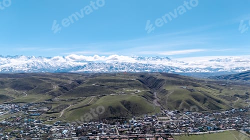 Preview: Aerial View of Bishkek City with Mountains and Elite Houses