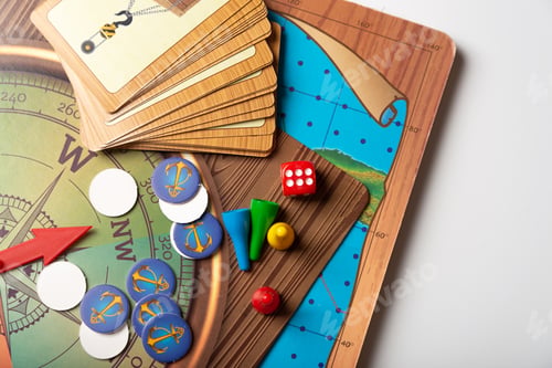 Preview: Board games with dice with numbers and a playing field
