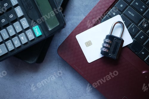 Preview: internet safety concept with padlocked on computer keyboard