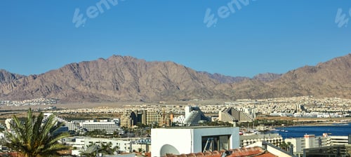 Preview: Panoramic view on the central public beach of Eilat - famous resort city