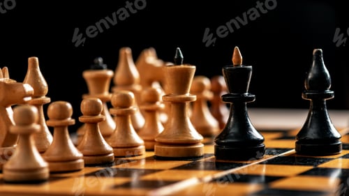Preview: Vintage wooden chess board and figures