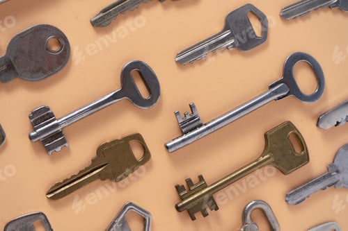 Preview: Key pattern. Background from different old keys. view from above.