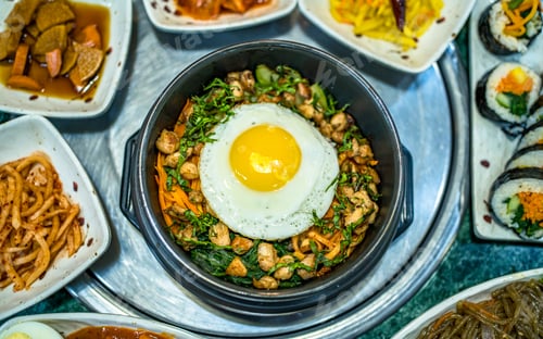 Preview: flat view of Korean traditional food bibimbap