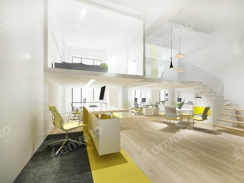 Aperçu: 3d rendering business meeting and yellow working room with stair