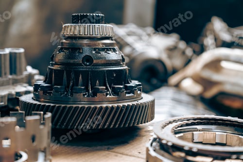 Preview: Steampunk texture, background with mechanical parts, gear wheels Stylized of a steampunk mechanical