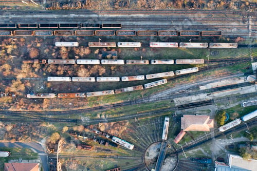 Preview: Industrial conceptual scene with trains. Top view.