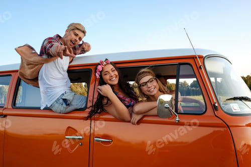 Preview: Hippie friends in a van on a road trip